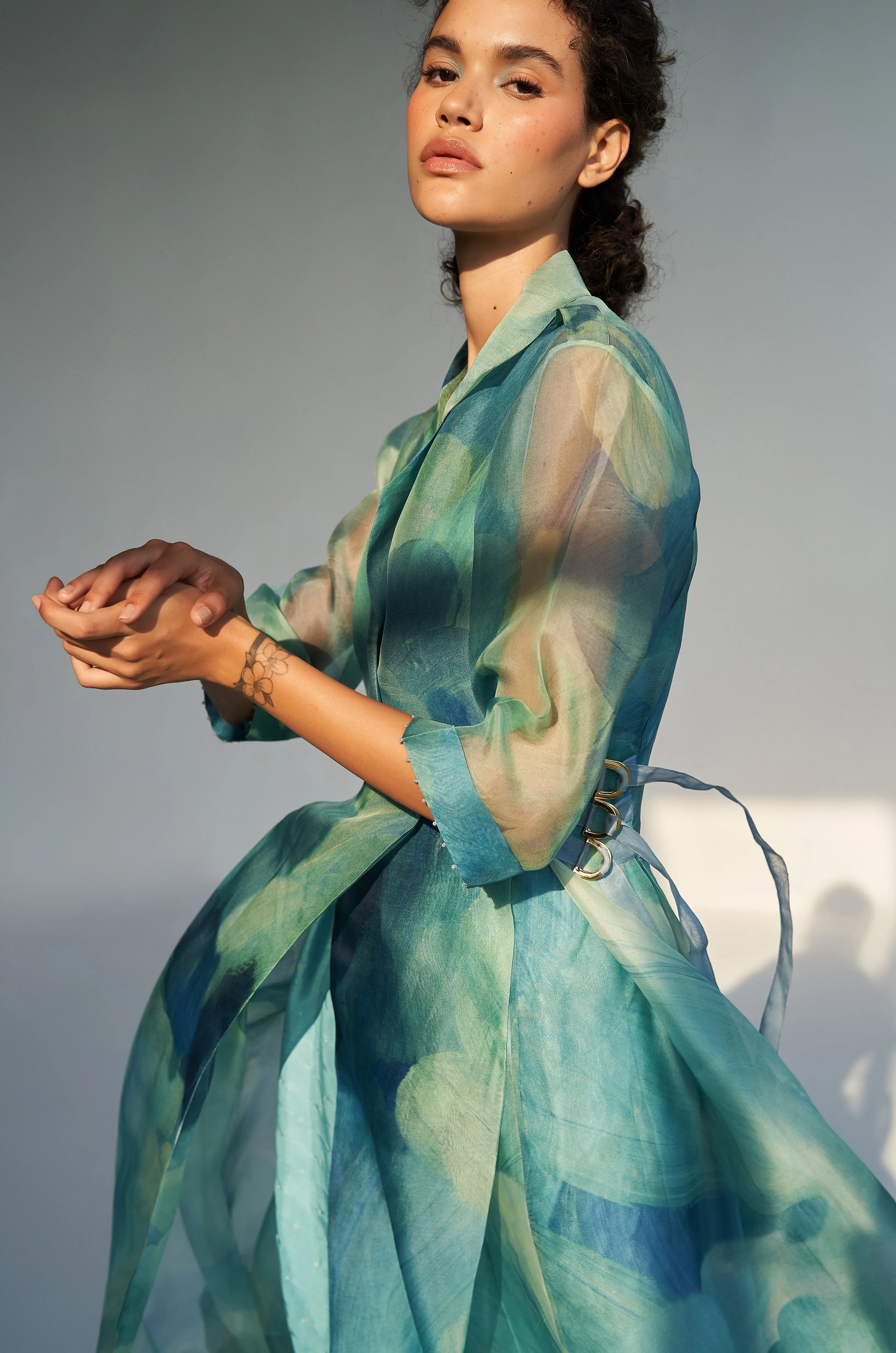 Bay Printed Organza Trench with Slip dress