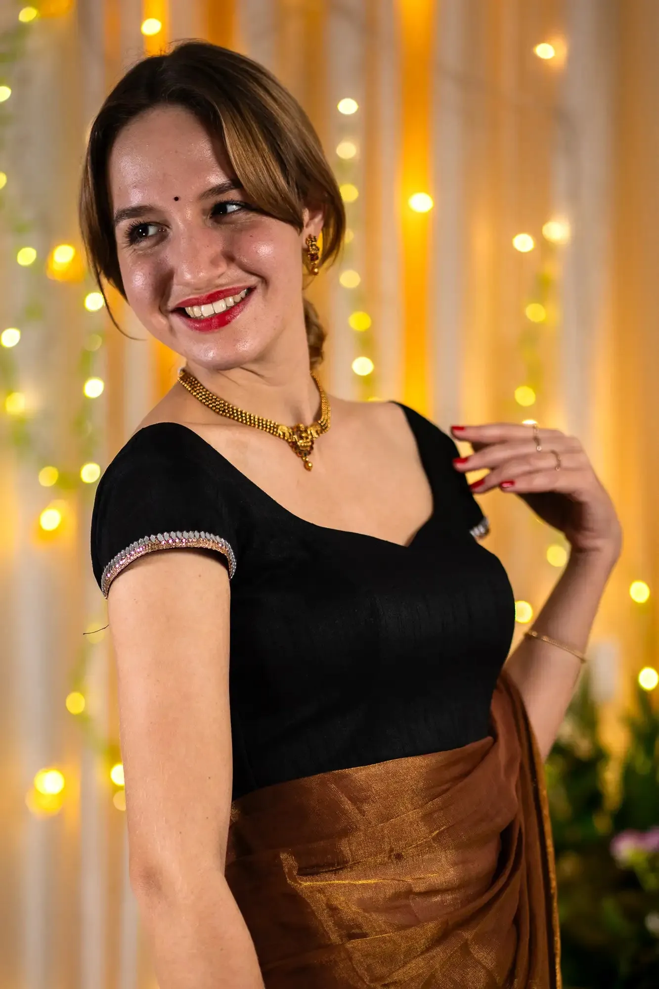 Black Cap Sleeve Readymade Blouse