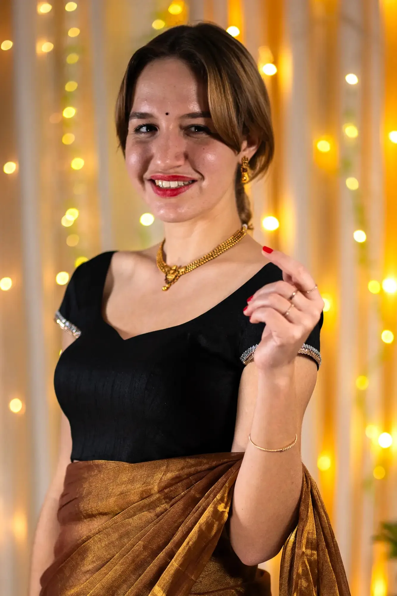 Black Cap Sleeve Readymade Blouse