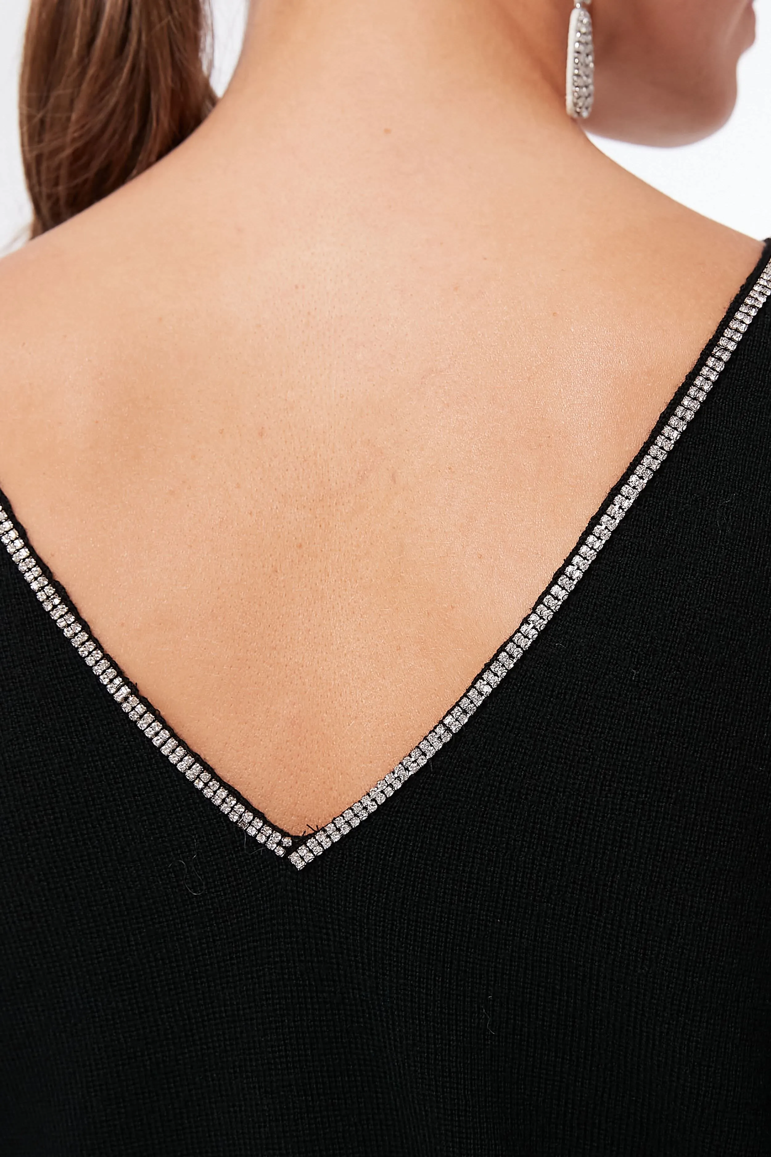Black Rhinestone Edged Boatneck Sweater