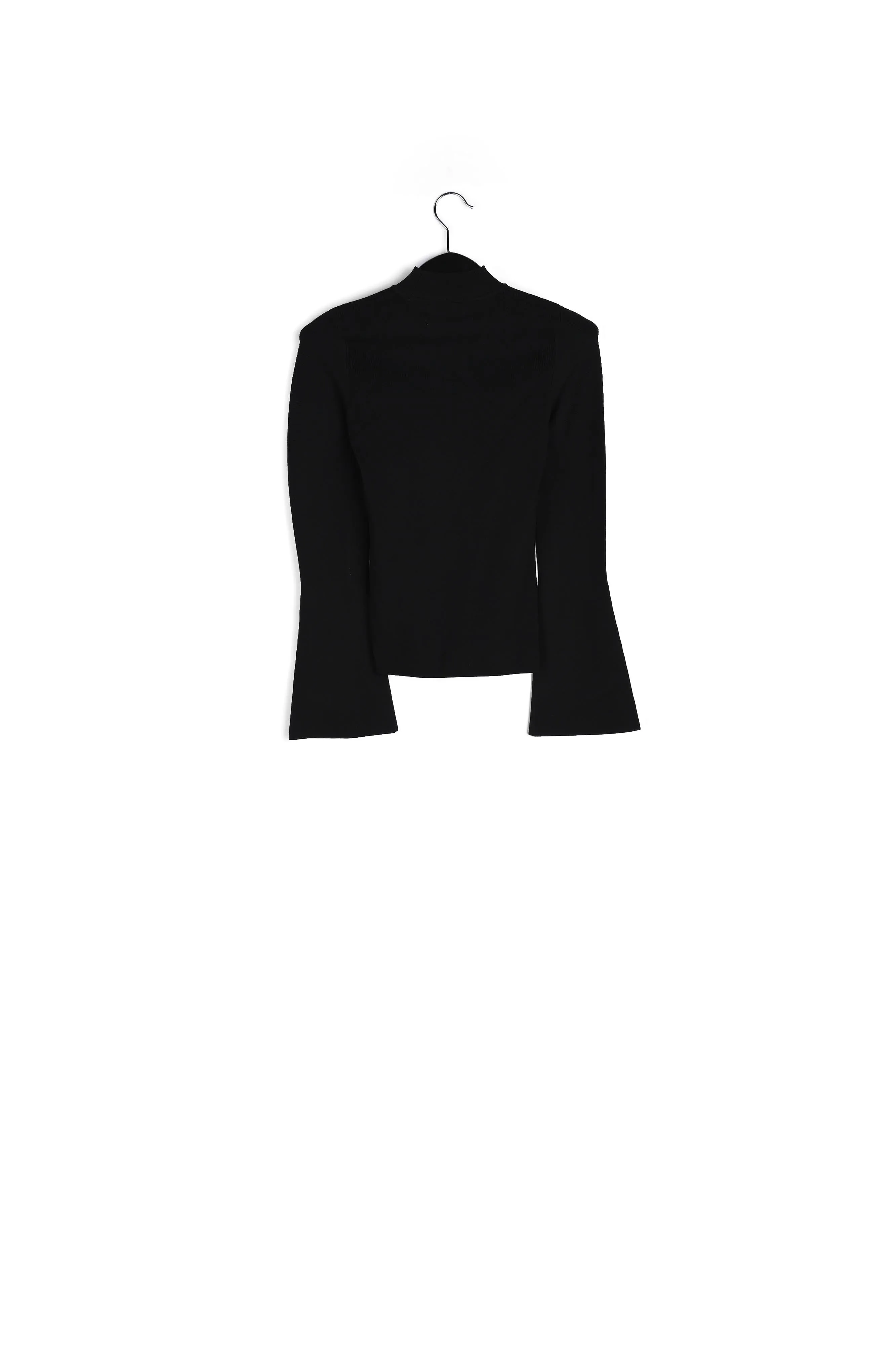 Black slim-fit knit sweater with trumpet sleeves