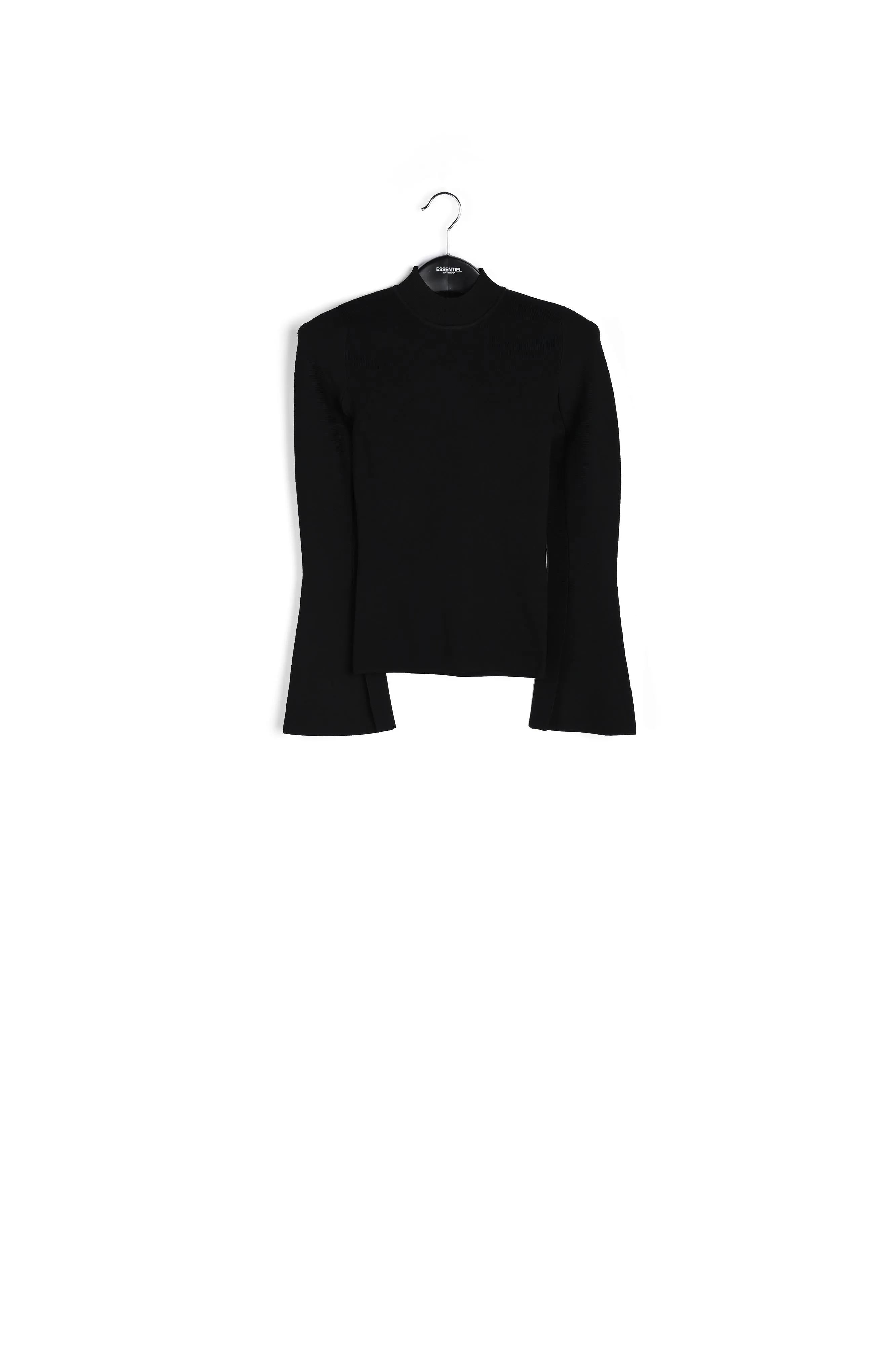 Black slim-fit knit sweater with trumpet sleeves