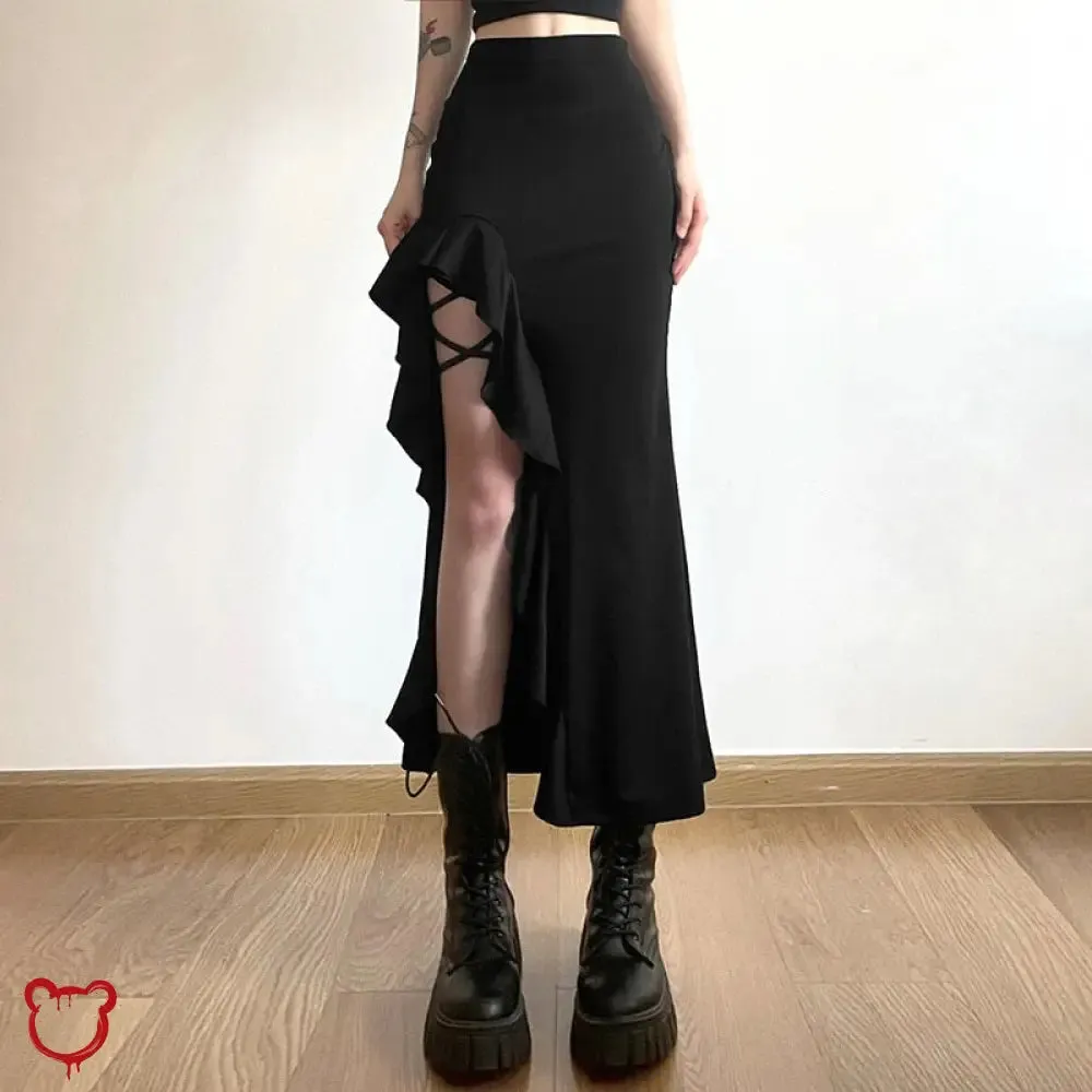 Black Split Ruffle Skirt