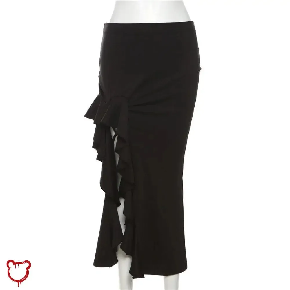 Black Split Ruffle Skirt