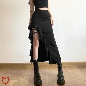 Black Split Ruffle Skirt