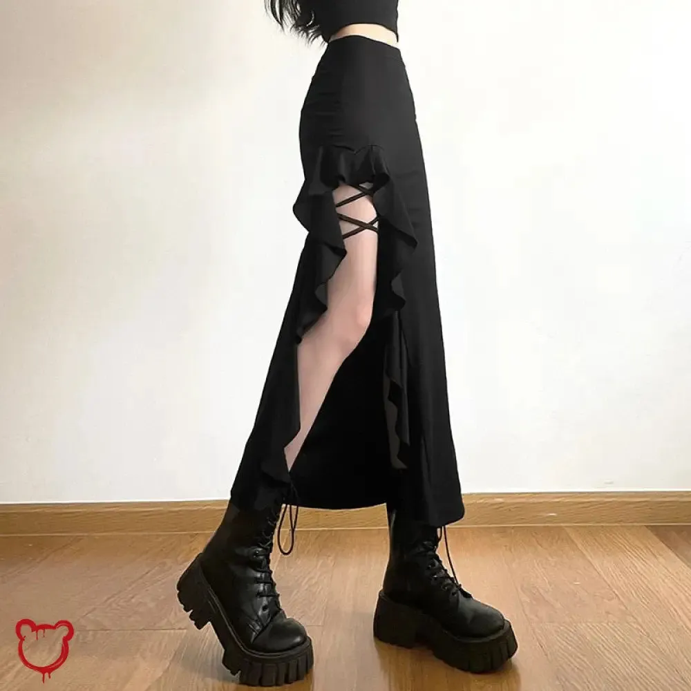Black Split Ruffle Skirt