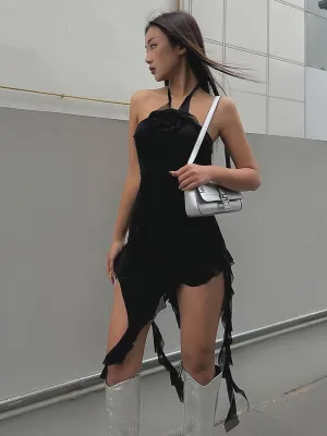 Black Tie Neck Mini Bodycon Dress