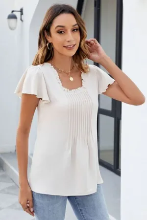 Blouse met ruches, vierkante hals en fladdermouwen