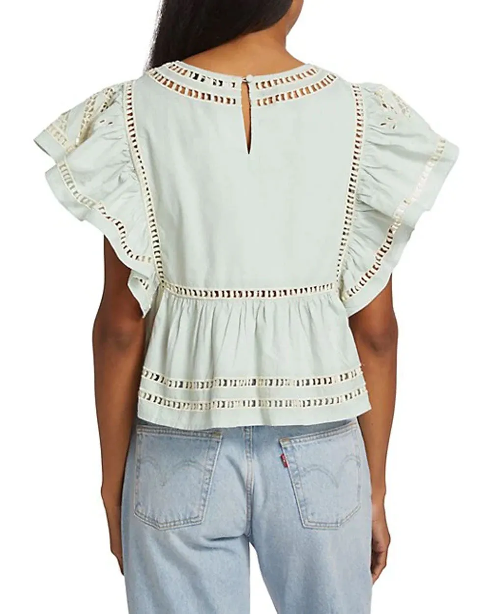 Blue Blaire Eyelet Flutter Sleeve Top
