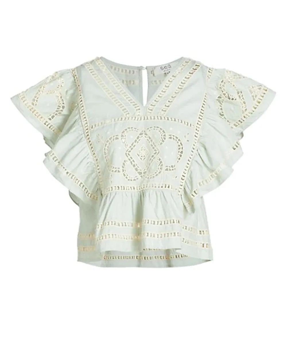 Blue Blaire Eyelet Flutter Sleeve Top
