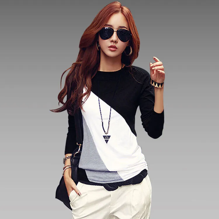 Blusas Femininas Autumn Women Long Sleeve Tunic Blouses Shirts Ladies Casual Patchwork O-Neck Shirts Tops Plus Size