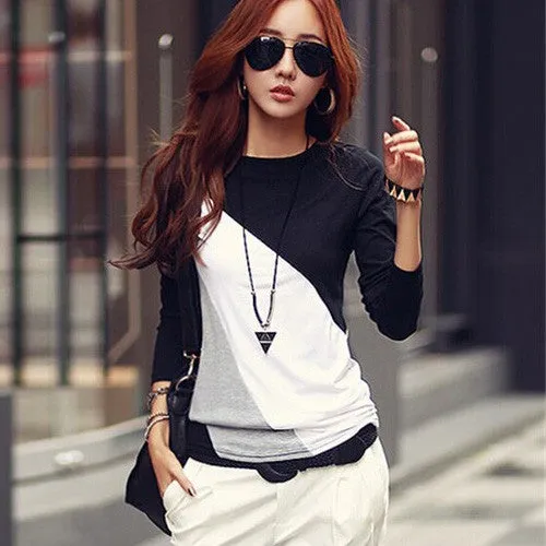 Blusas Femininas Autumn Women Long Sleeve Tunic Blouses Shirts Ladies Casual Patchwork O-Neck Shirts Tops Plus Size