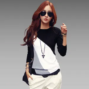 Blusas Femininas Autumn Women Long Sleeve Tunic Blouses Shirts Ladies Casual Patchwork O-Neck Shirts Tops Plus Size