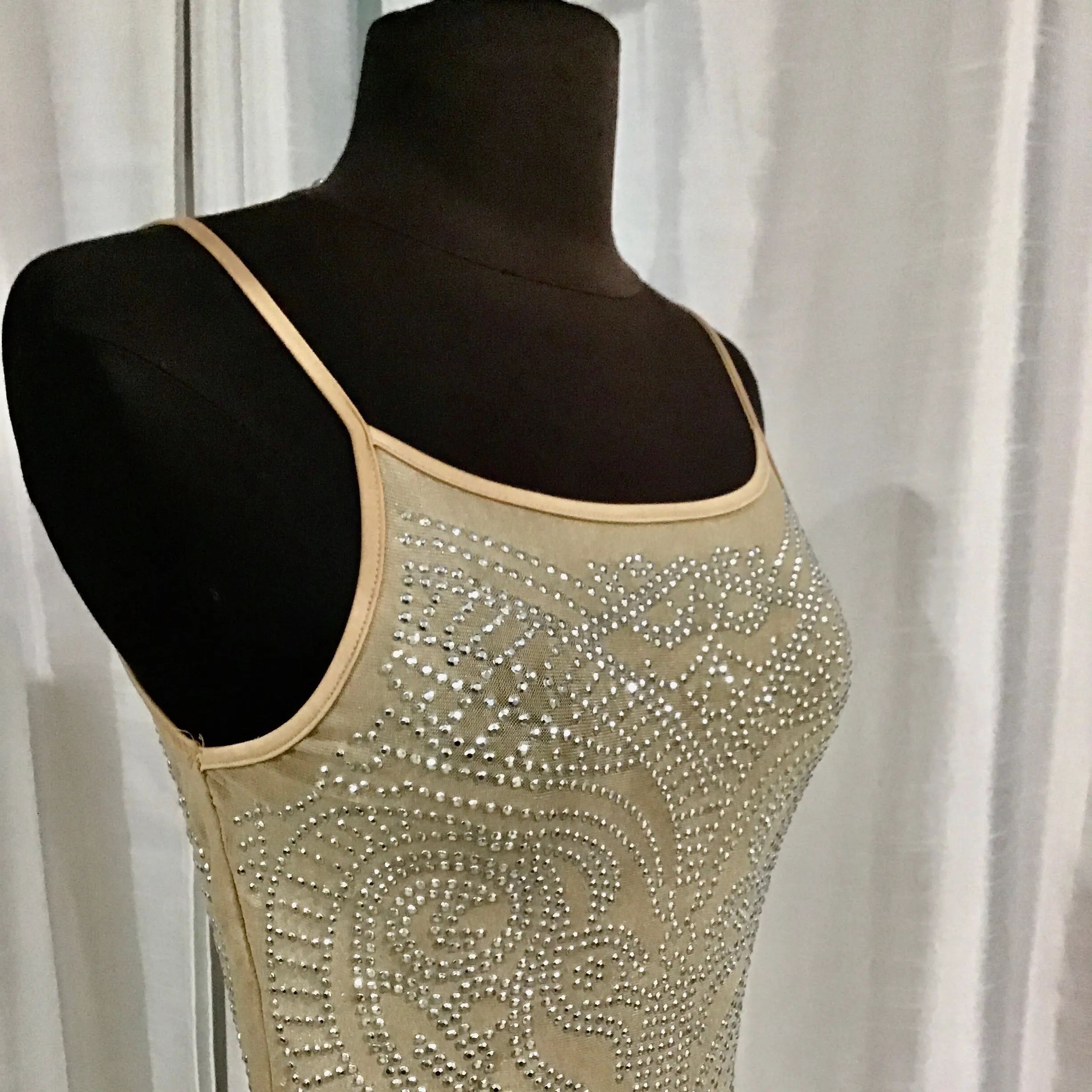BOUTIQUE Short Nude & Silver Embellished Form Fitting Gown Size S