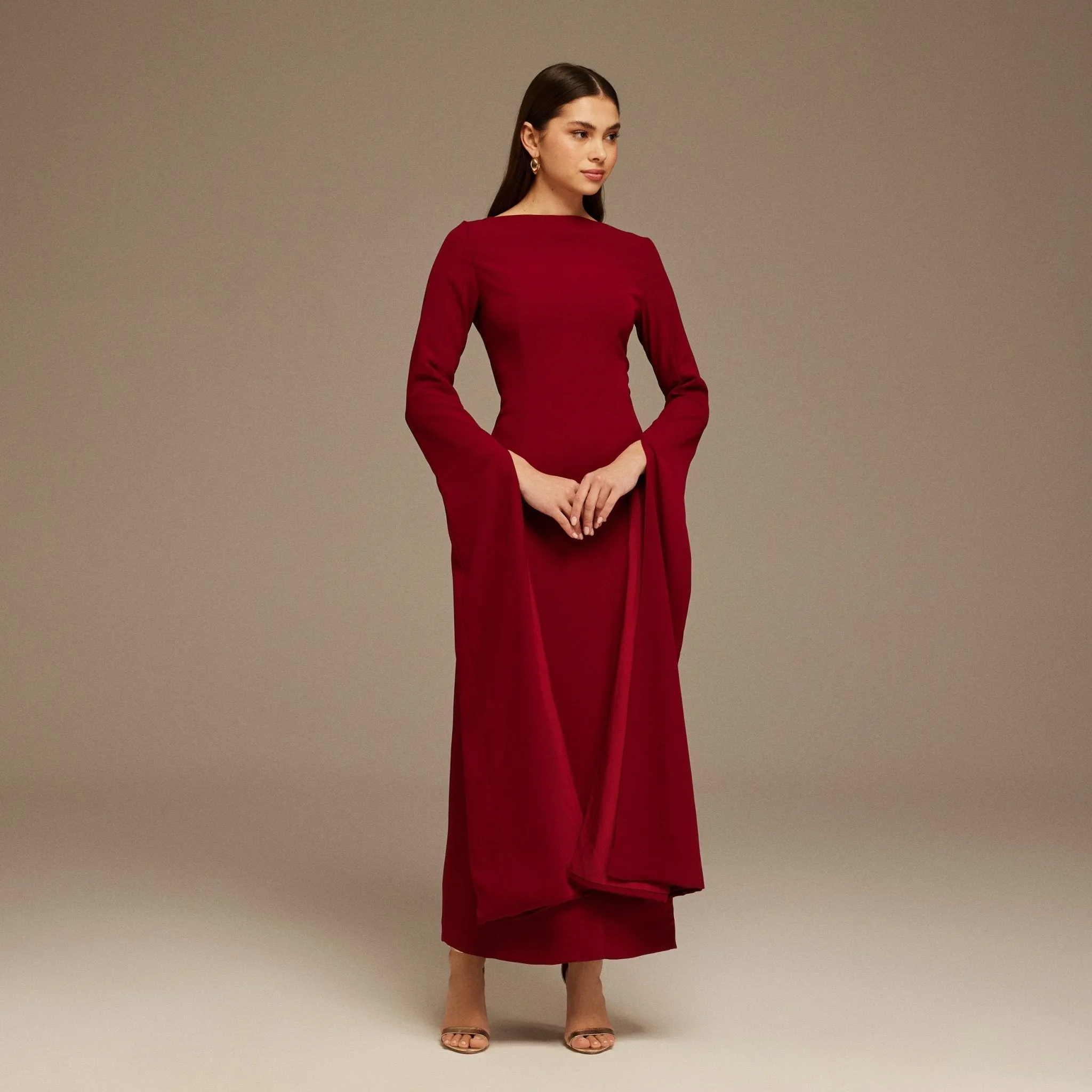 Burgundy Maxi Flared Sleeve Maxi Dress
