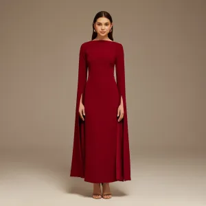 Burgundy Maxi Flared Sleeve Maxi Dress