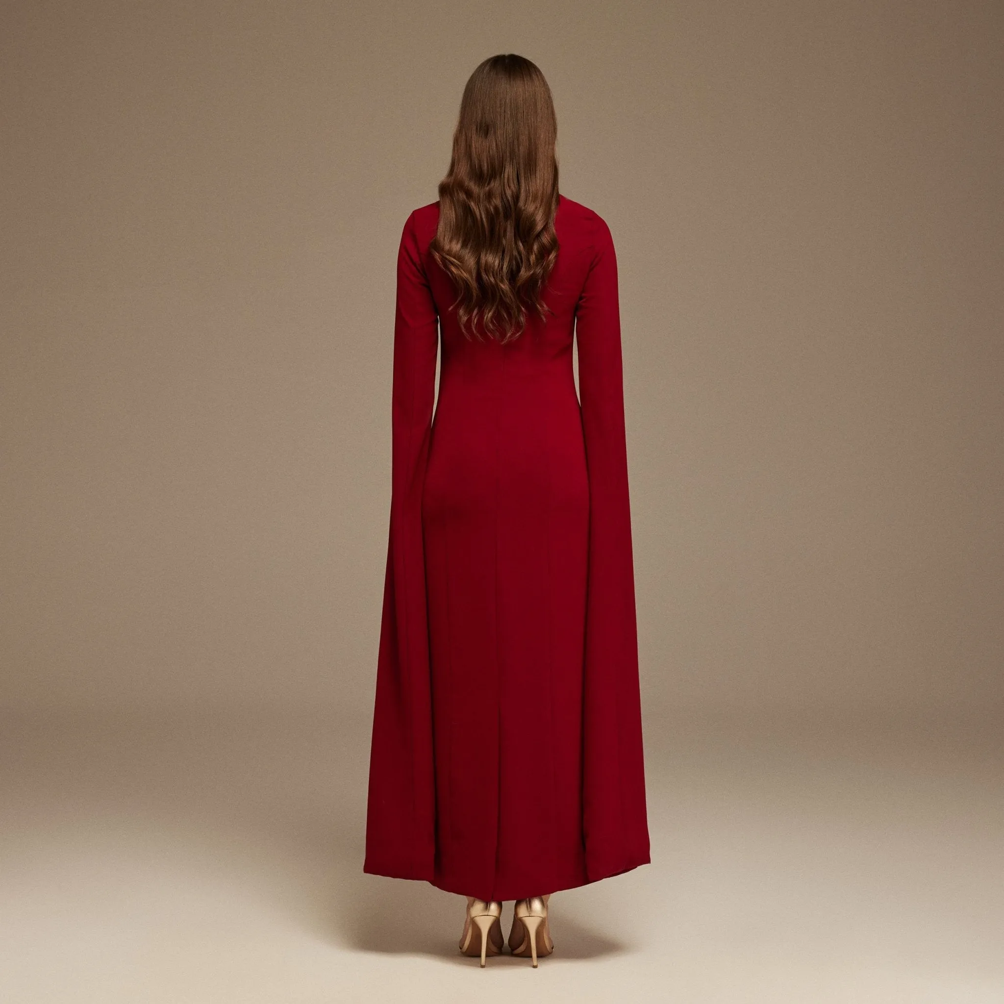 Burgundy Maxi Flared Sleeve Maxi Dress