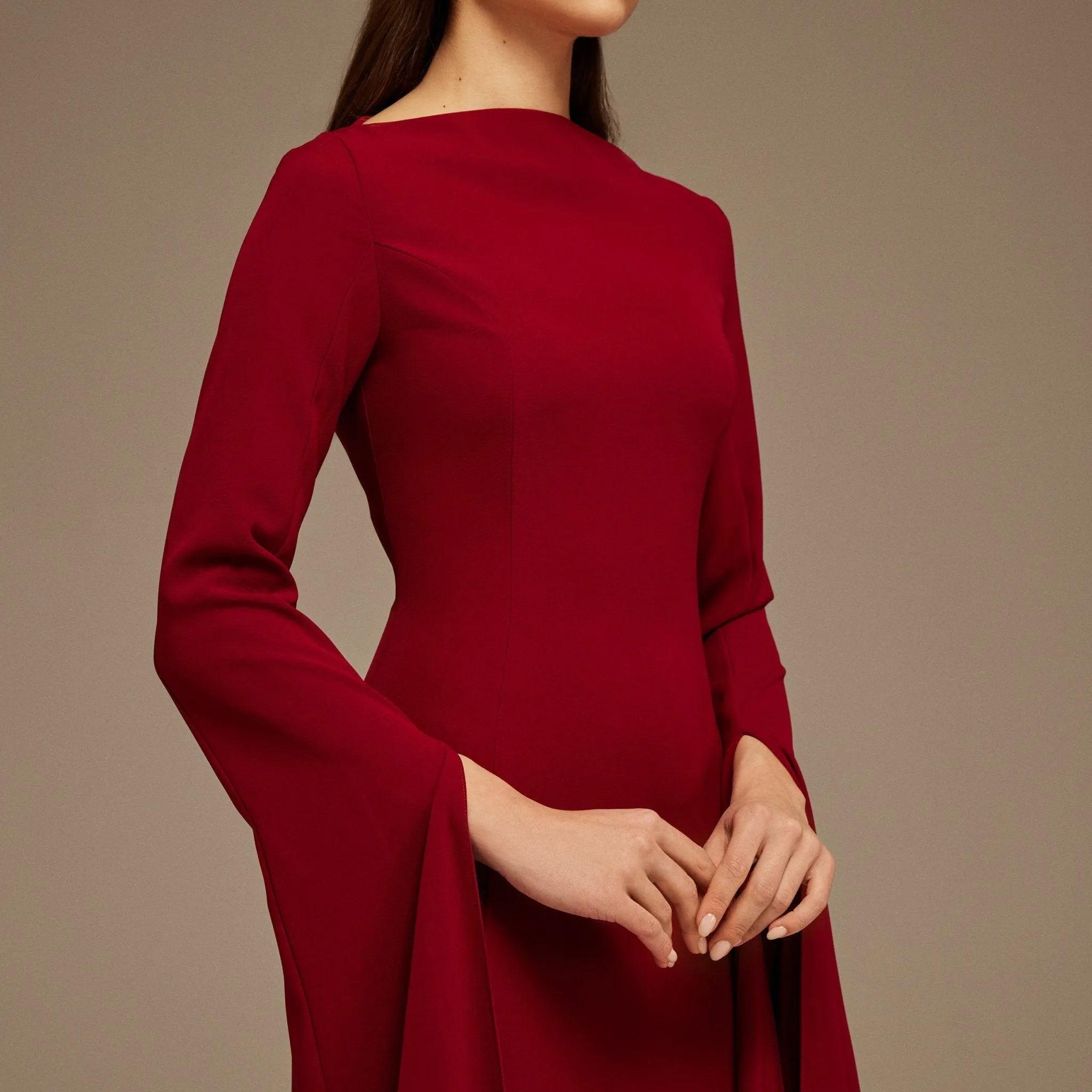 Burgundy Maxi Flared Sleeve Maxi Dress