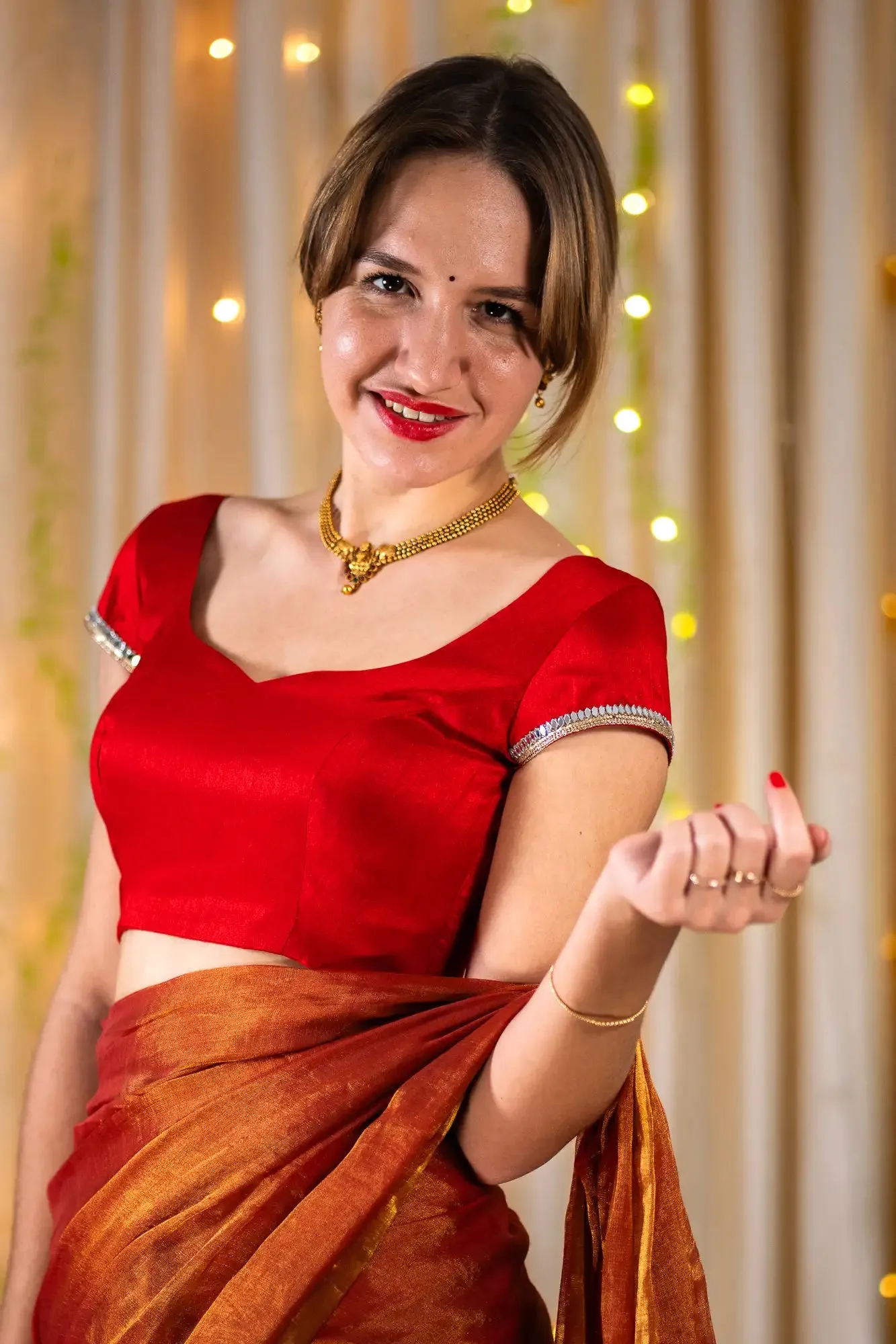 Burning Red Cap Sleeve Readymade Blouse