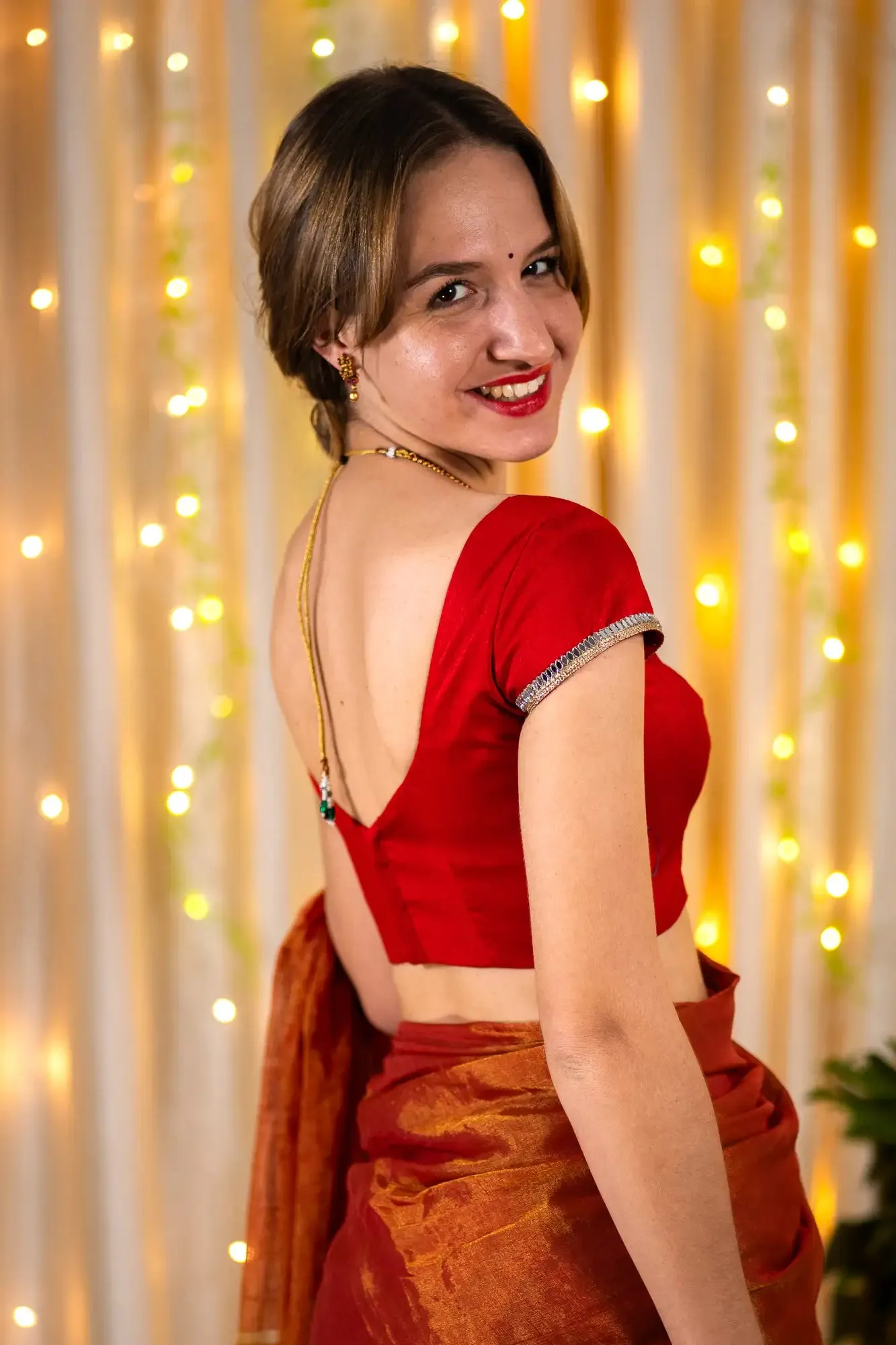 Burning Red Cap Sleeve Readymade Blouse