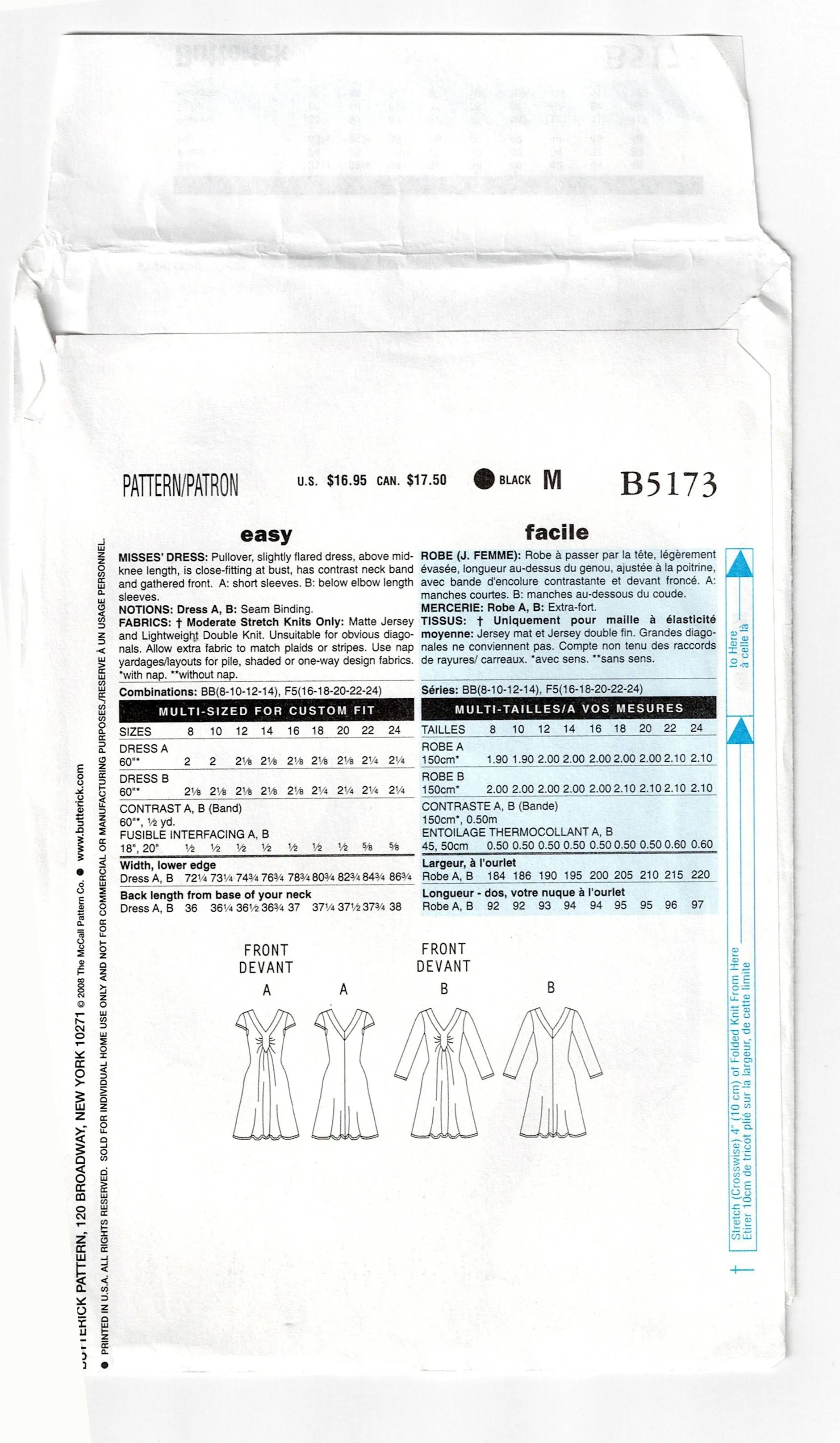 Butterick 5173 Womens MAGGY LONDON Stretch Gathered Bodice Dress Out Of Print Sewing Pattern Sizes 8 - 14 UNCUT Factory Folded