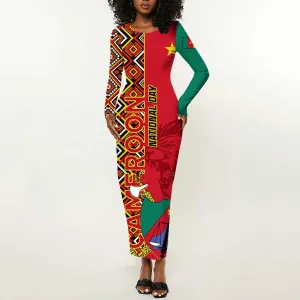 Cameroon National Day Long Sleeve Bodycon Dress Cameroun Coat Of Arms Ankara Pattern LT01