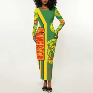 Cameroon Soccer Long Sleeve Bodycon Dress Indomitable Lions Football - Road To Champion DT03
