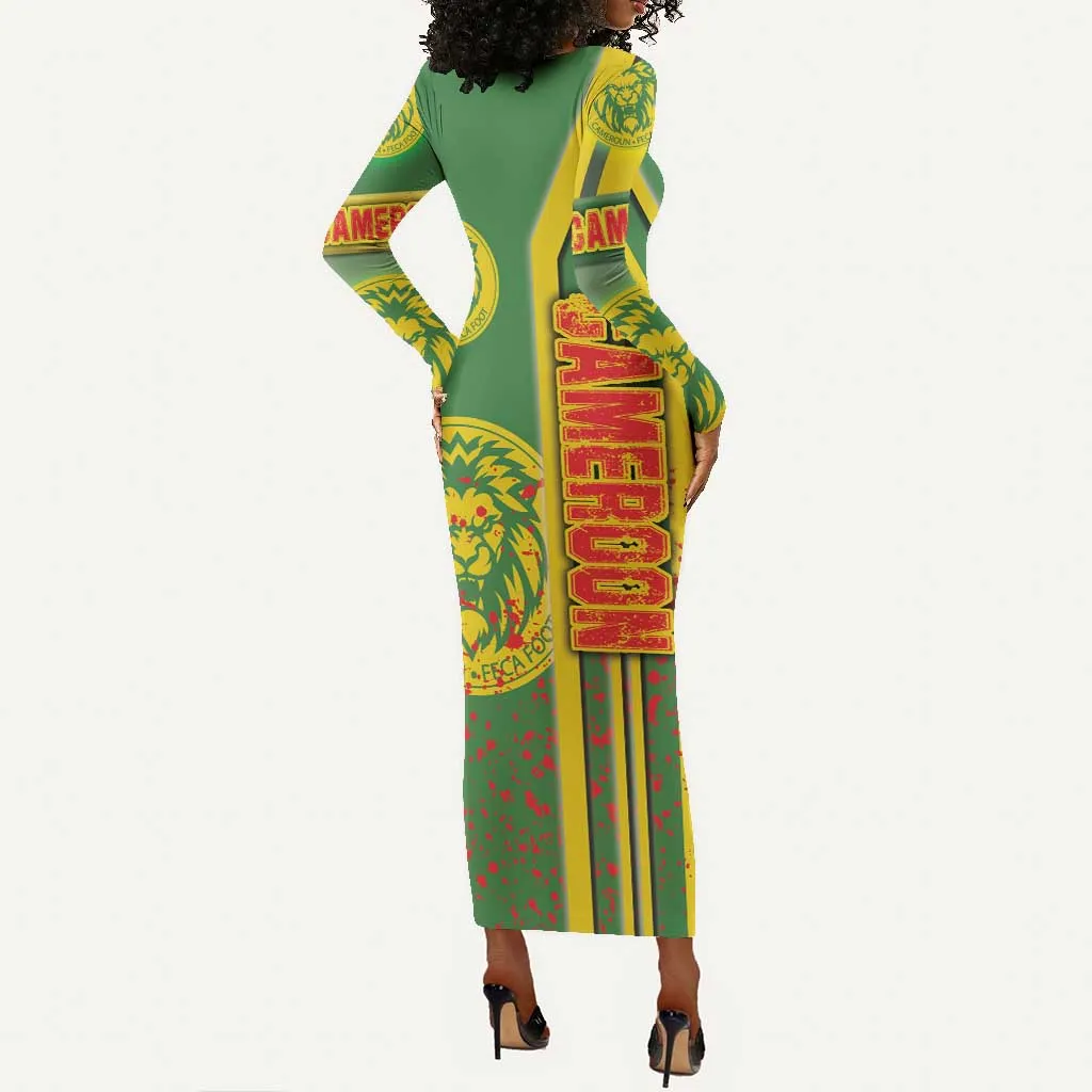 Cameroon Soccer Long Sleeve Bodycon Dress Indomitable Lions Football - Road To Champion DT03