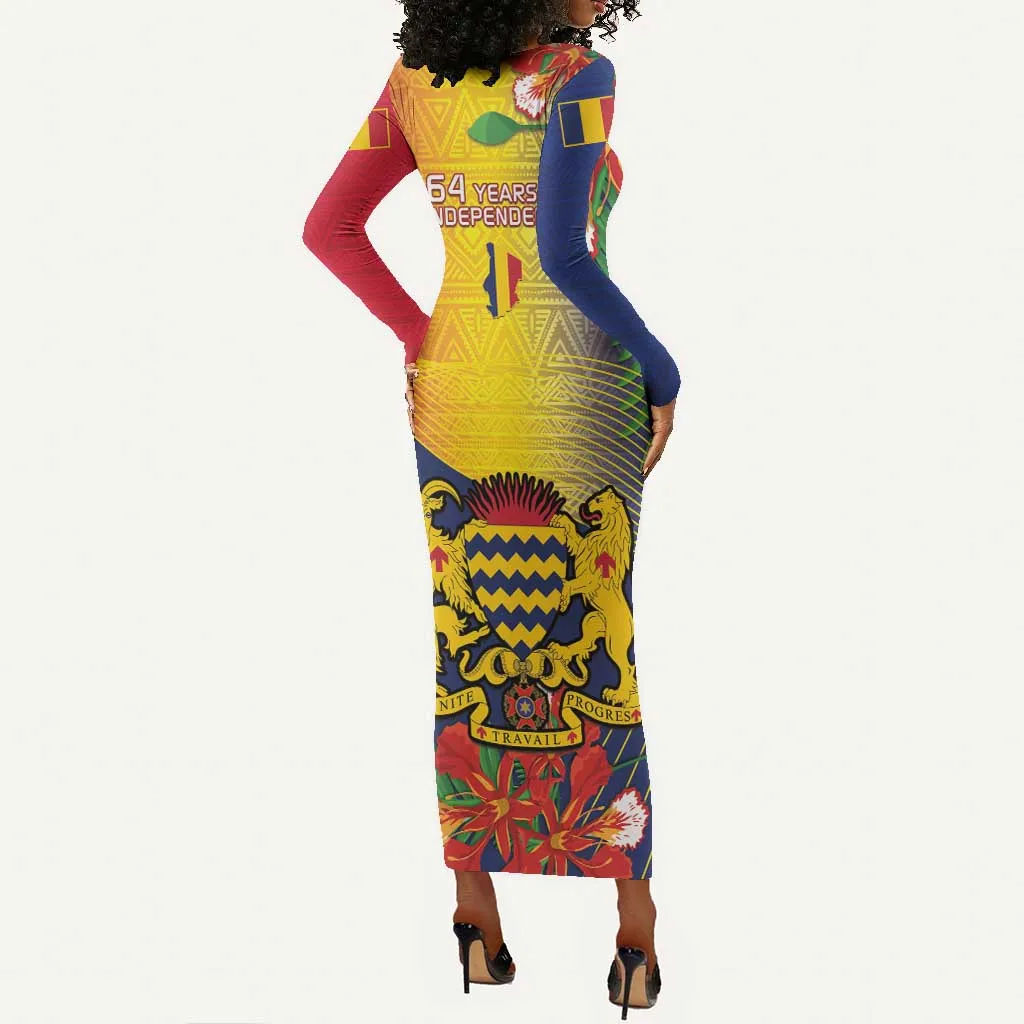 Chad Independence Day Long Sleeve Bodycon Dress Happy 64 Years Of Independence LT14