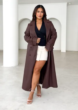Chanti PU Trench Coat - Chocolate