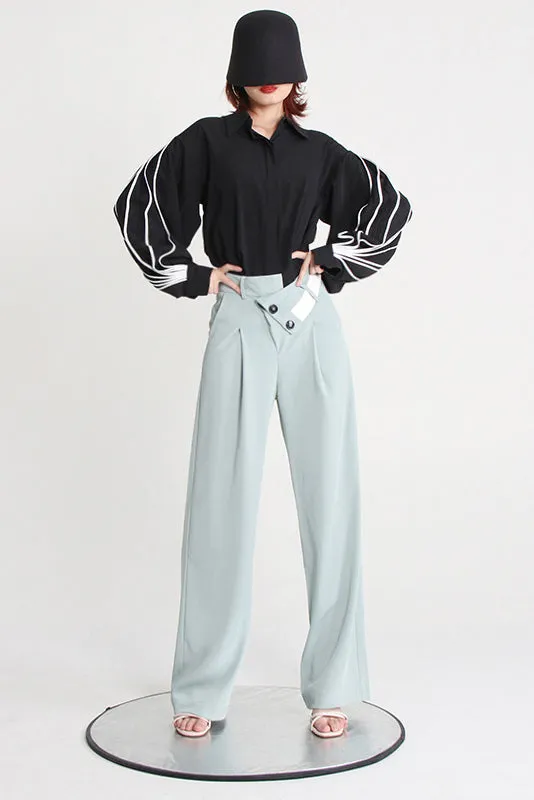 Chic Print Lapel Lantern Sleeve Blouses