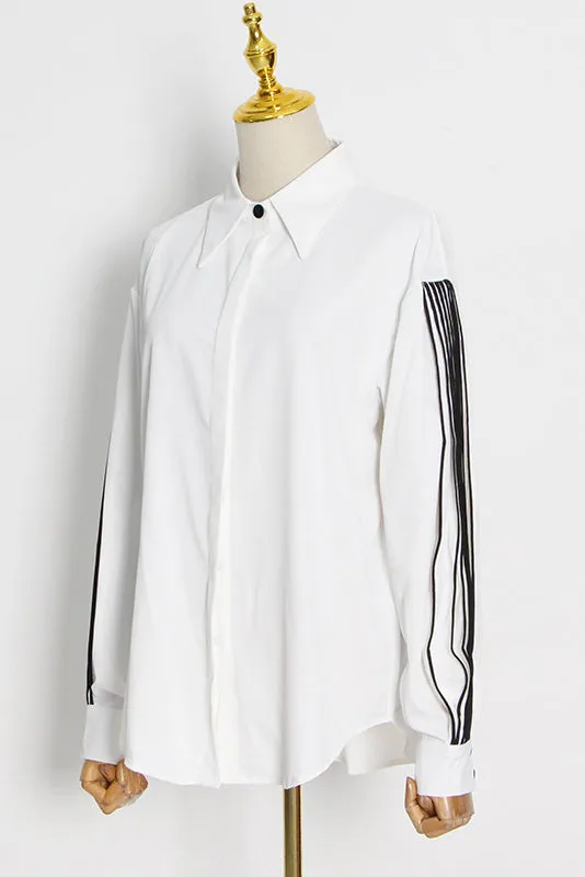 Chic Print Lapel Lantern Sleeve Blouses