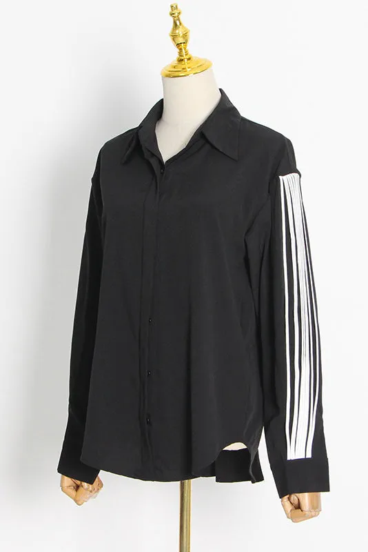 Chic Print Lapel Lantern Sleeve Blouses