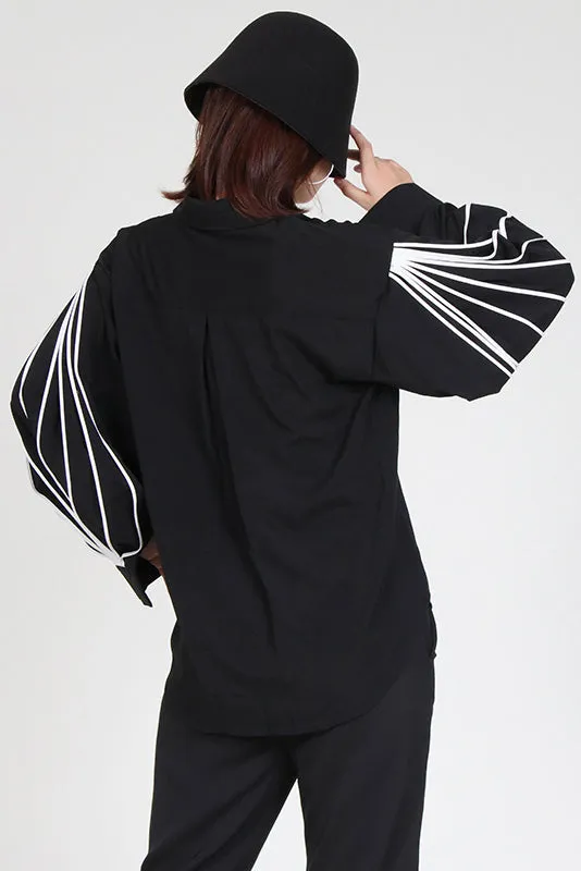 Chic Print Lapel Lantern Sleeve Blouses
