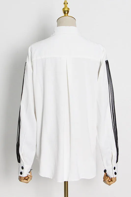 Chic Print Lapel Lantern Sleeve Blouses
