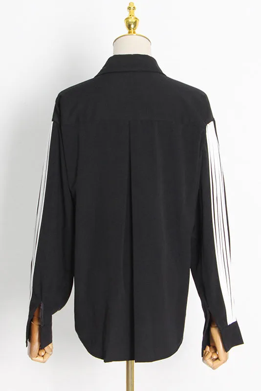 Chic Print Lapel Lantern Sleeve Blouses