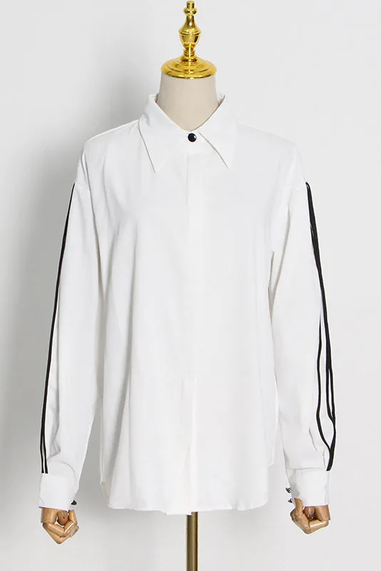Chic Print Lapel Lantern Sleeve Blouses