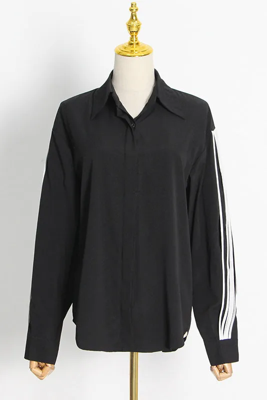 Chic Print Lapel Lantern Sleeve Blouses