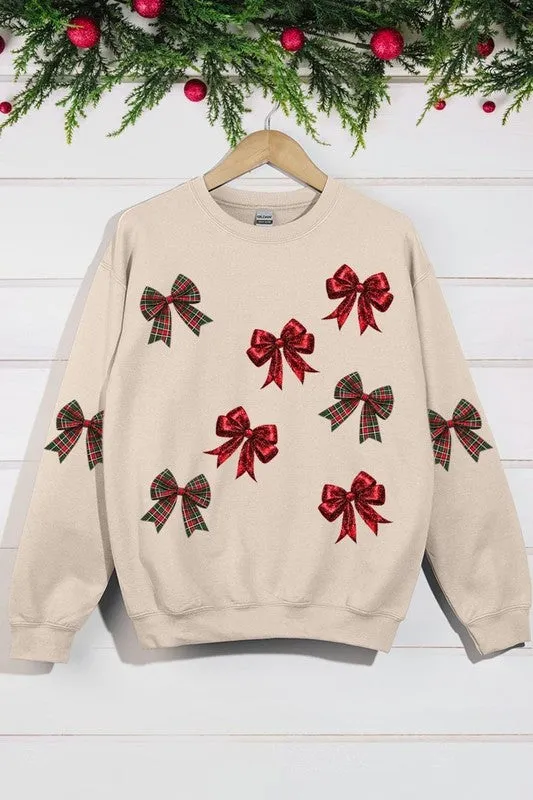 Christmas Bows Graphic Fleece Sweatshirt