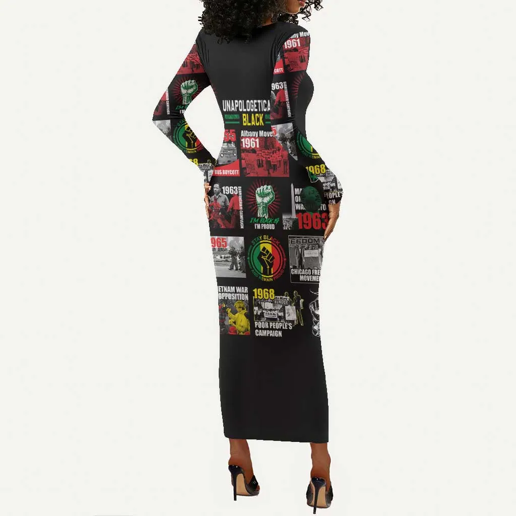 Civil Rights Movement Long Sleeve Bodycon Dress Poster Art Black Pride DT02