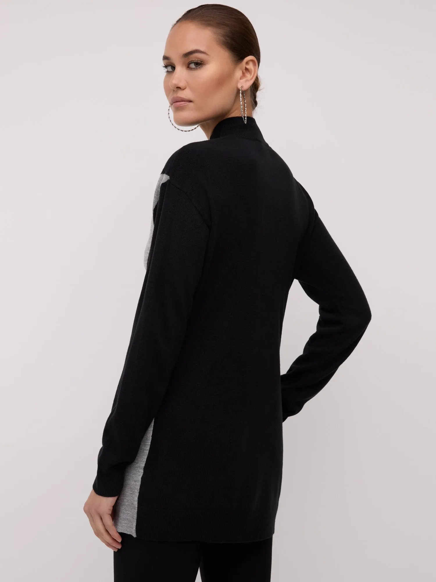 Colorblock Mock-Neck Zip-Detail Tunic Sweater