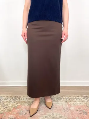 Compact Ultra Stretch Knit Pencil Skirt in Brown