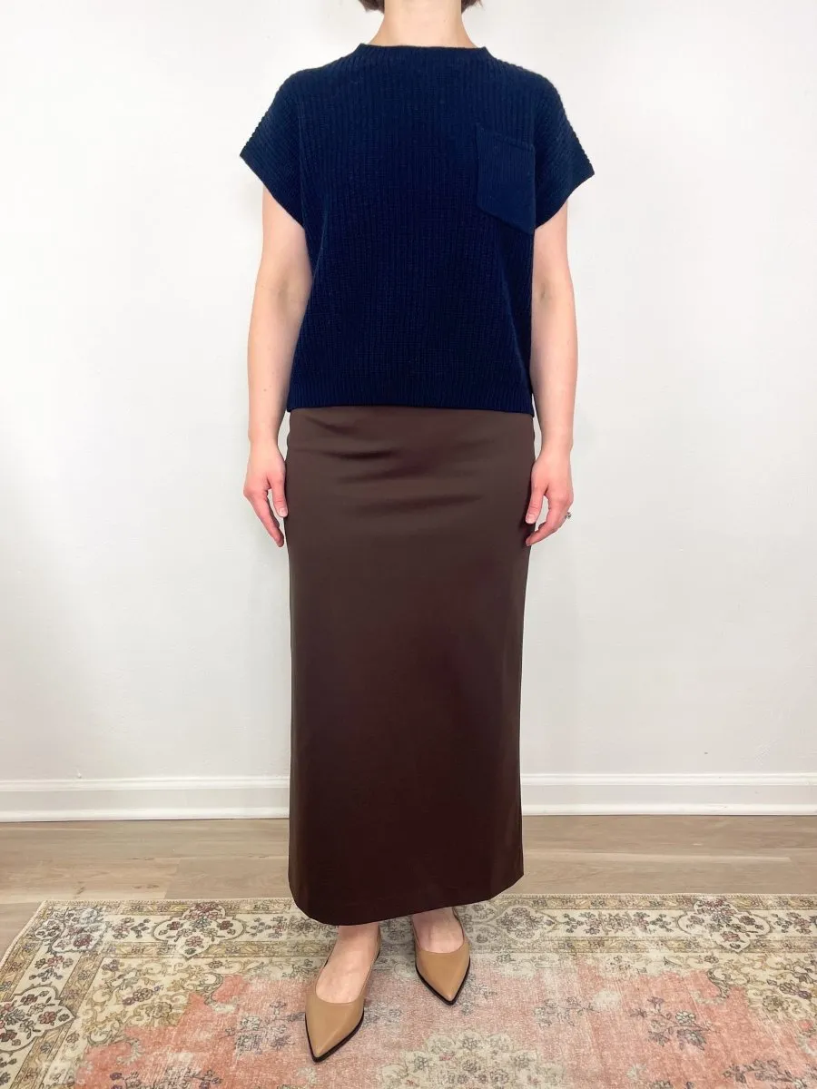 Compact Ultra Stretch Knit Pencil Skirt in Brown