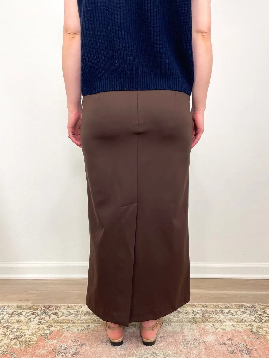 Compact Ultra Stretch Knit Pencil Skirt in Brown