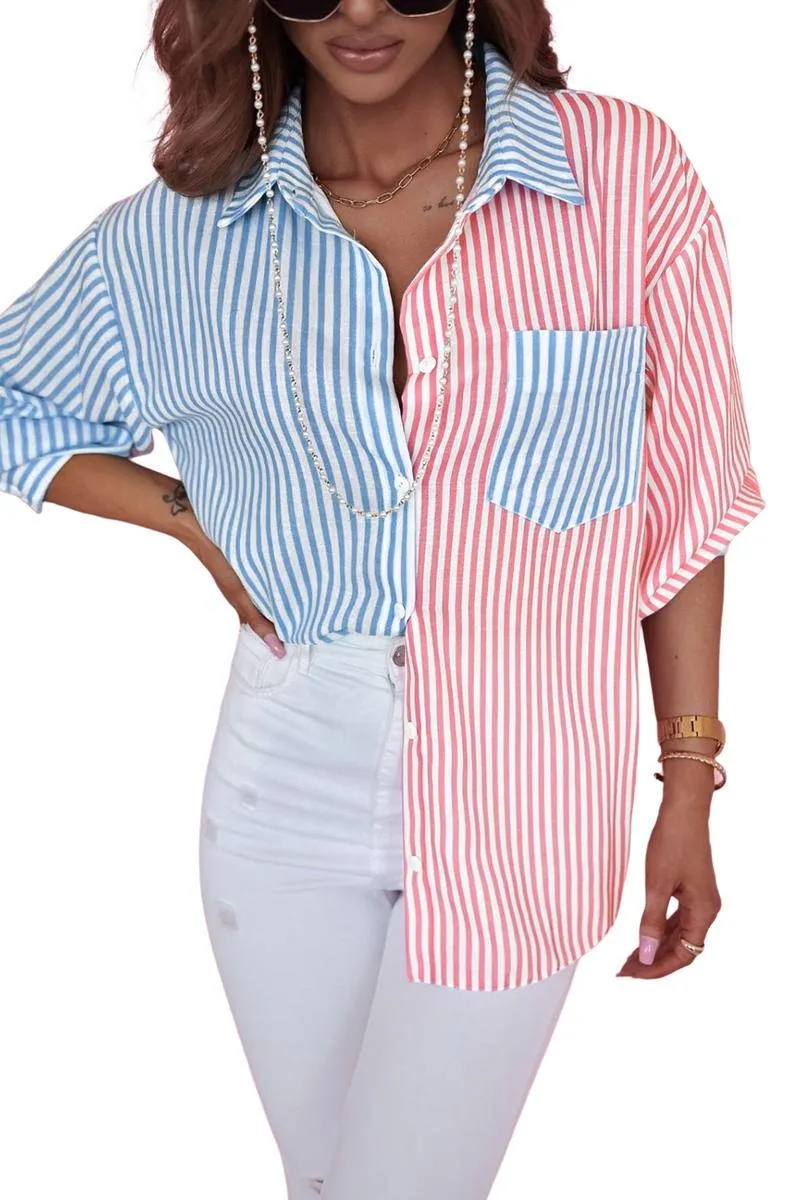 Contrast Striped Print Long Sleeve Shirt