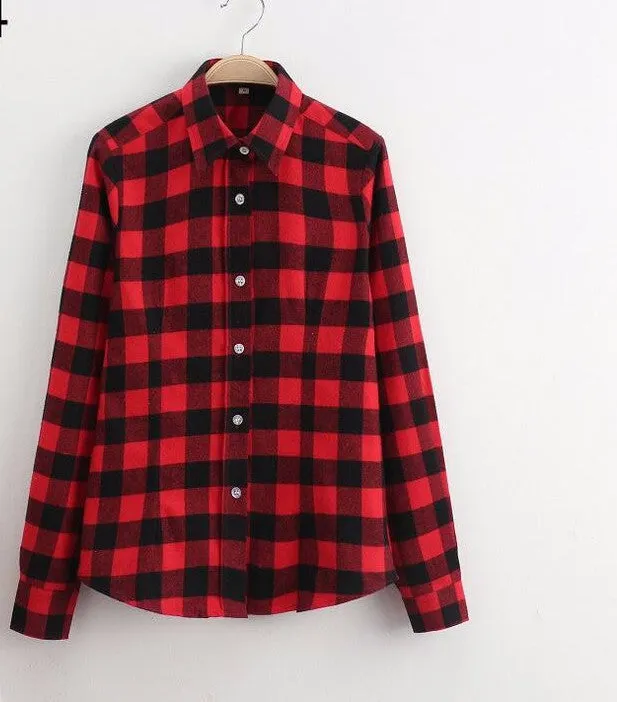 Cotton Plaid Women Shirts Blouses Long Sleeve Flannel Ladies Tops Plus Size 5XL Clothing For Women