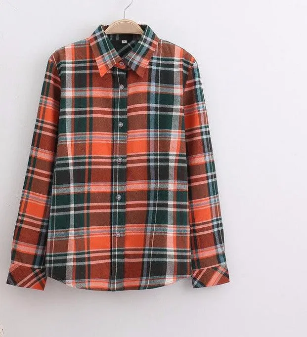 Cotton Plaid Women Shirts Blouses Long Sleeve Flannel Ladies Tops Plus Size 5XL Clothing For Women