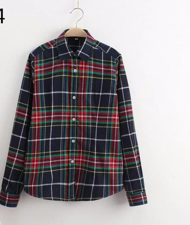 Cotton Plaid Women Shirts Blouses Long Sleeve Flannel Ladies Tops Plus Size 5XL Clothing For Women