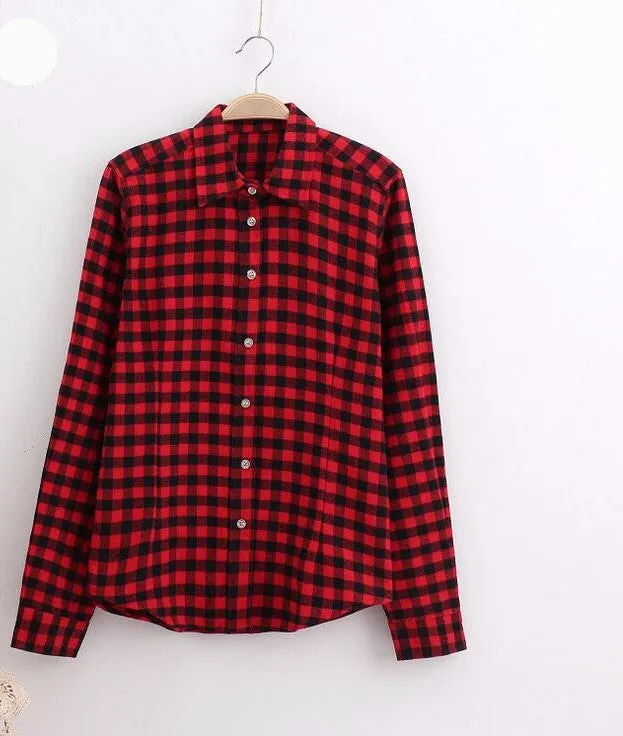 Cotton Plaid Women Shirts Blouses Long Sleeve Flannel Ladies Tops Plus Size 5XL Clothing For Women