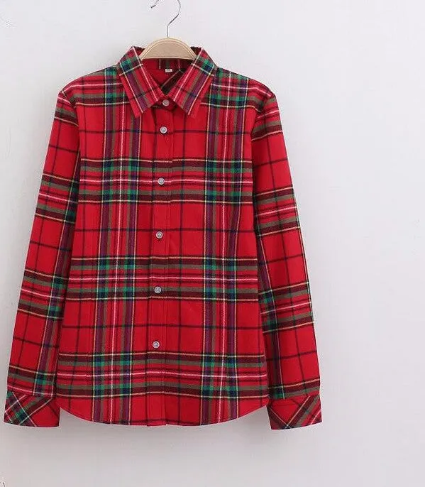 Cotton Plaid Women Shirts Blouses Long Sleeve Flannel Ladies Tops Plus Size 5XL Clothing For Women